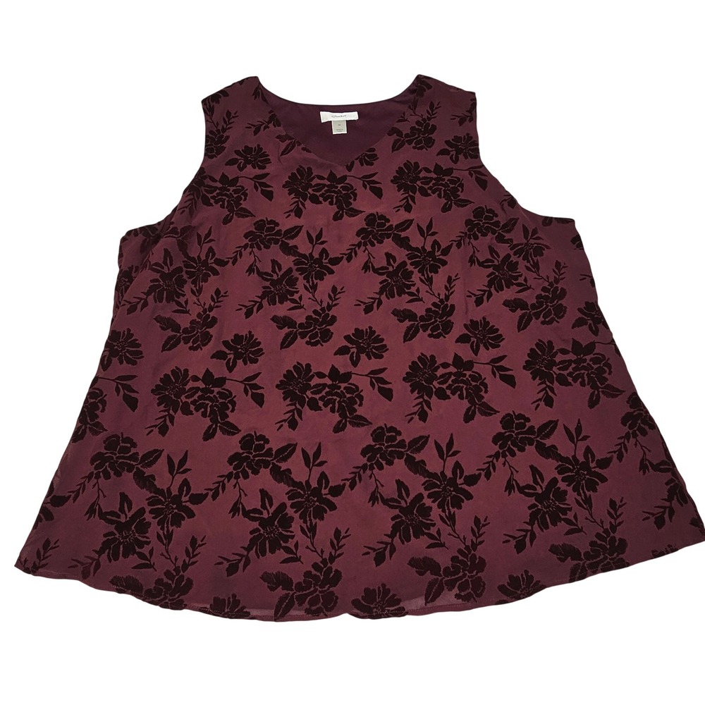 Dark Romantic Burgundy Velvet Burnout Floral Blouse Tank 3X Whimsigoth Fairy